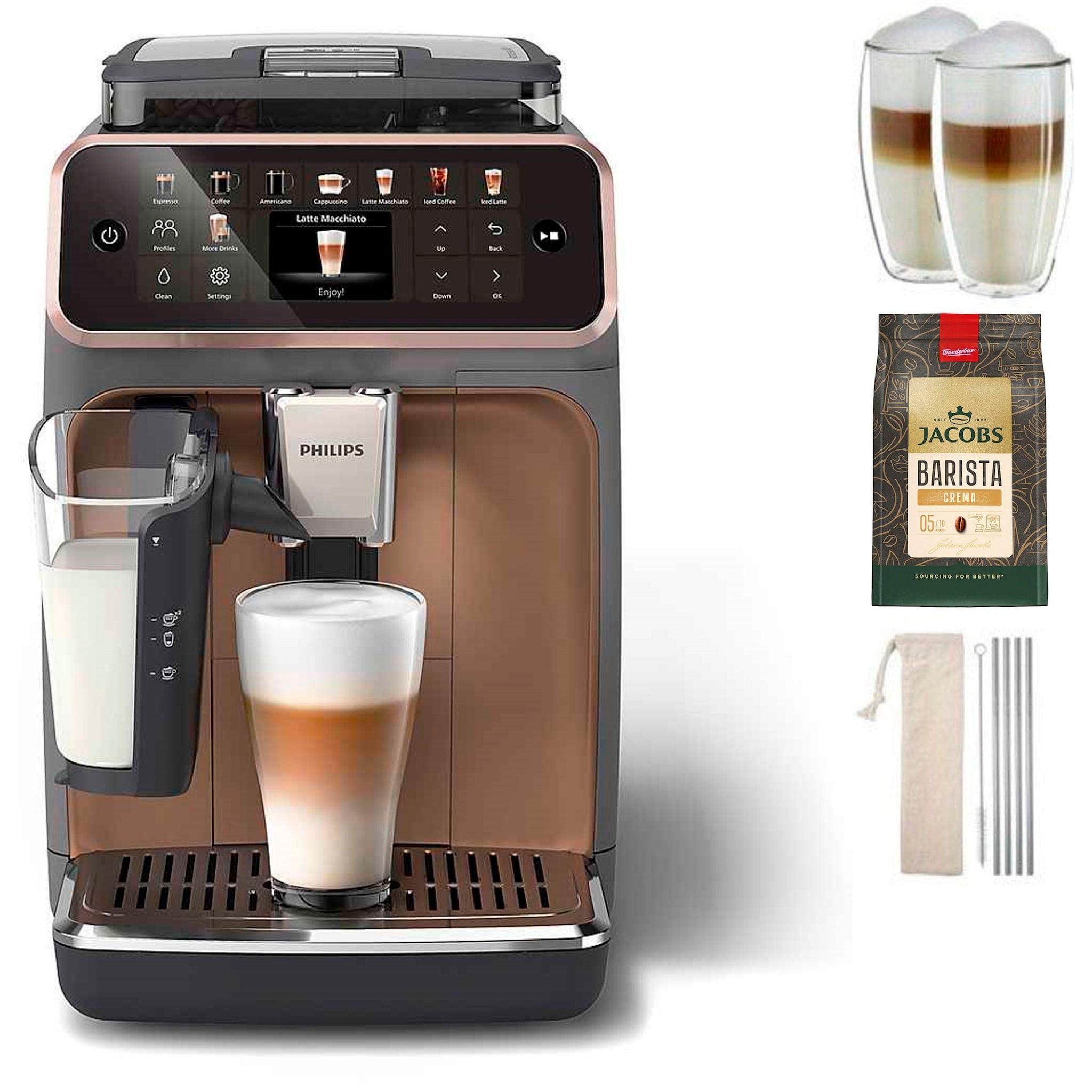 Philips Kaffeevollautomat EP5544/80 5500 Series, 20 Kaffeespezialitäten (heiß oder eisgekühlt),LatteGo-Milchsystem, SilentBrew Technologie, Grau/Kupfer